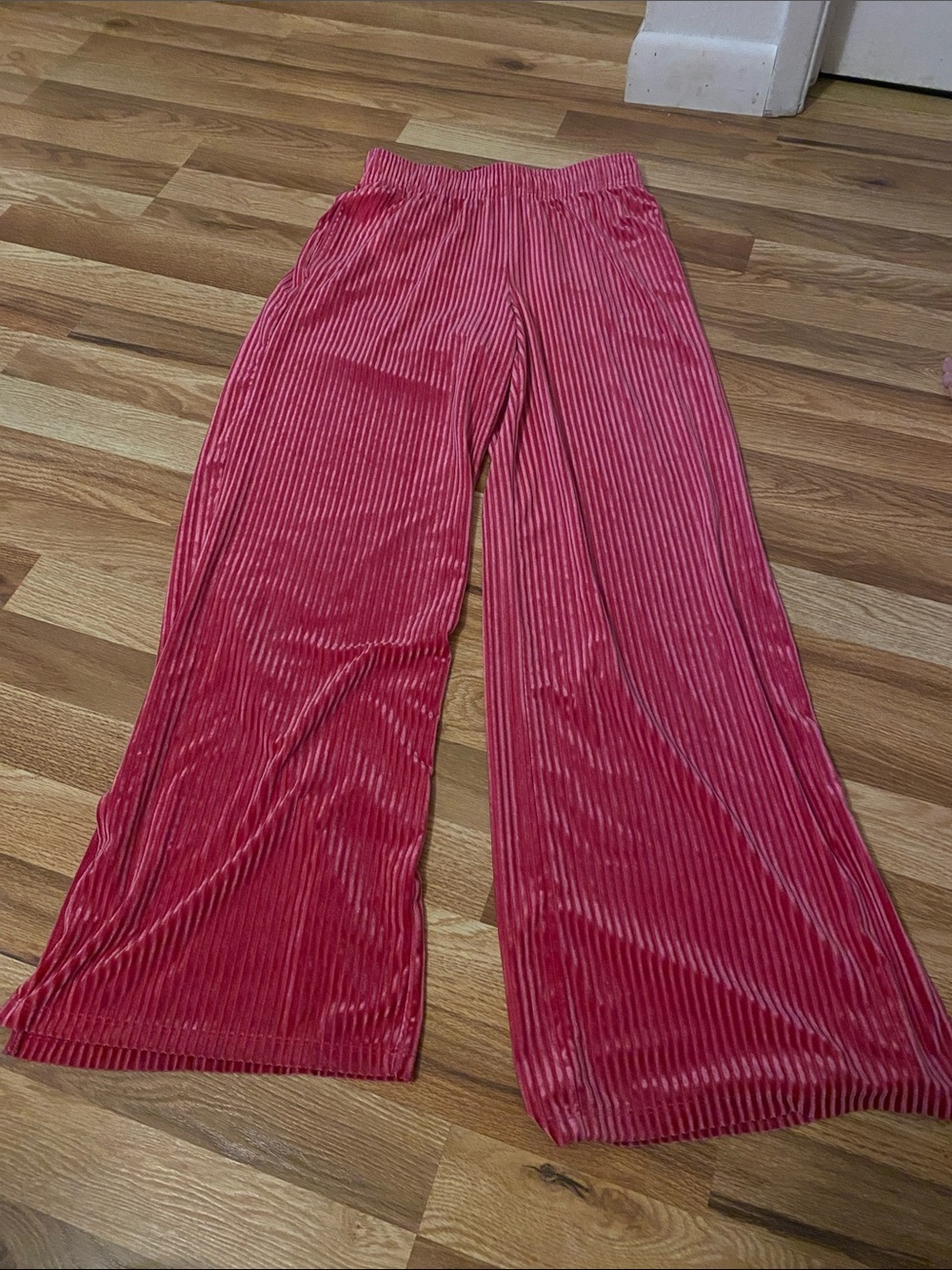 Velvet Pink Ribbed Wide-Leg Pants